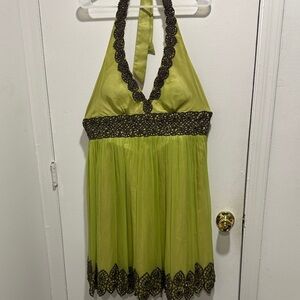 Adrianna Papell Lime Halter Top with Black Beaded Trim